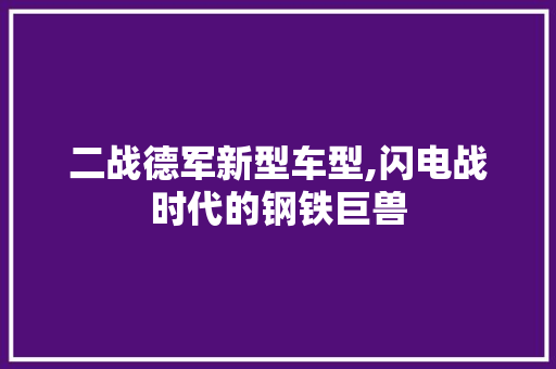 二战德军新型车型,闪电战时代的钢铁巨兽