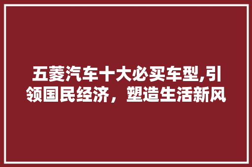 五菱汽车十大必买车型,引领国民经济，塑造生活新风尚