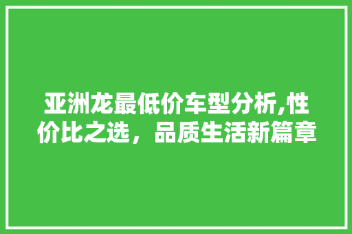 亚洲龙最低价车型分析,性价比之选，品质生活新篇章