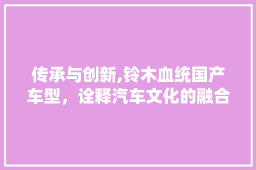 传承与创新,铃木血统国产车型，诠释汽车文化的融合发展