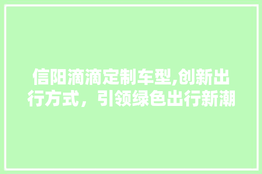 信阳滴滴定制车型,创新出行方式，引领绿色出行新潮流