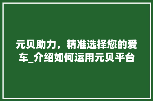 元贝助力，精准选择您的爱车_介绍如何运用元贝平台选择车型