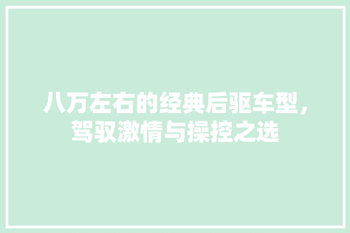 八万左右的经典后驱车型，驾驭激情与操控之选