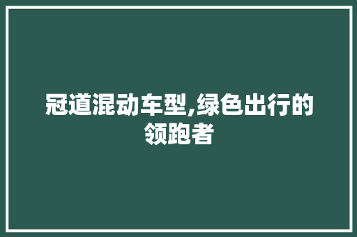 冠道混动车型,绿色出行的领跑者