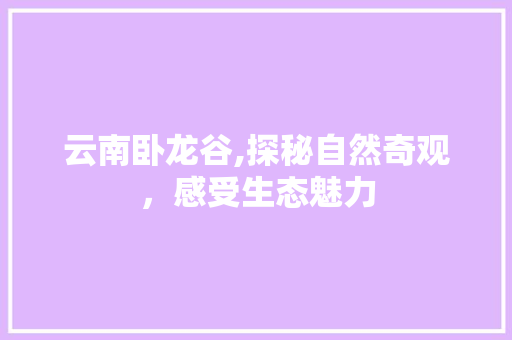 云南卧龙谷,探秘自然奇观，感受生态魅力