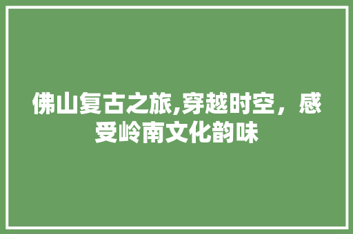 佛山复古之旅,穿越时空，感受岭南文化韵味