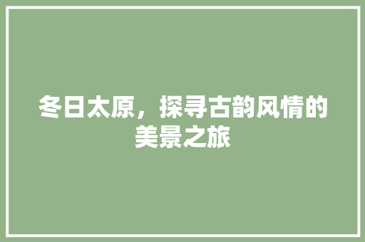 冬日太原，探寻古韵风情的美景之旅