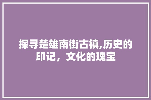 探寻楚雄南街古镇,历史的印记，文化的瑰宝