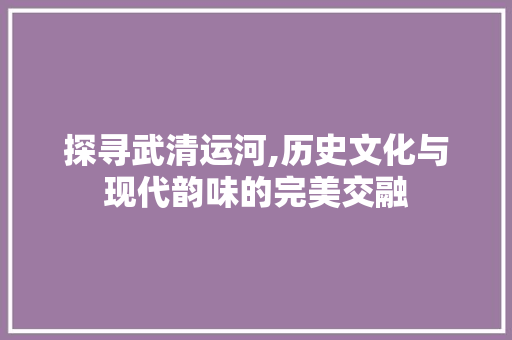 探寻武清运河,历史文化与现代韵味的完美交融