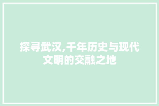 探寻武汉,千年历史与现代文明的交融之地