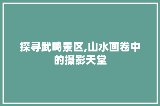 探寻武鸣景区,山水画卷中的摄影天堂