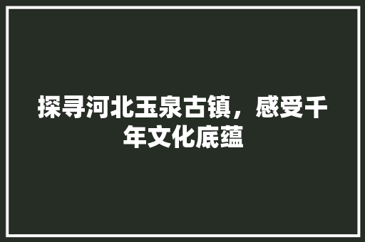 探寻河北玉泉古镇，感受千年文化底蕴