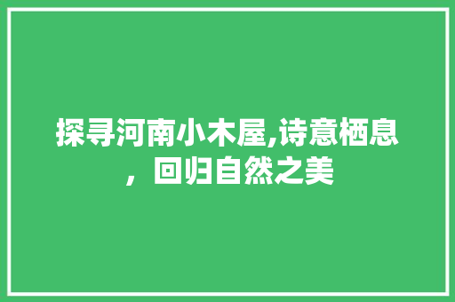 探寻河南小木屋,诗意栖息，回归自然之美