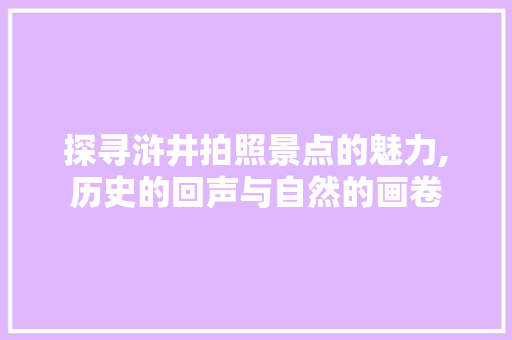 探寻浒井拍照景点的魅力,历史的回声与自然的画卷