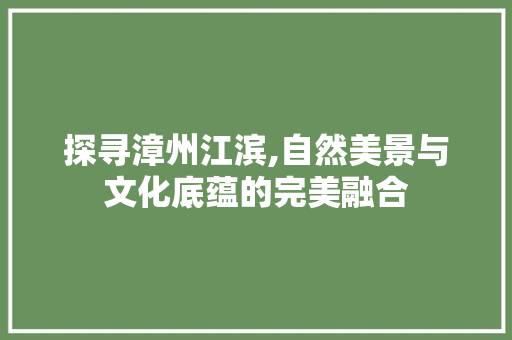 探寻漳州江滨,自然美景与文化底蕴的完美融合