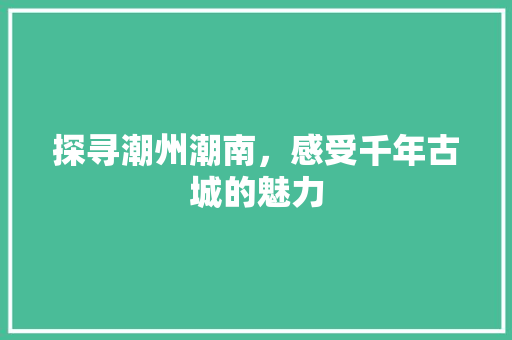 探寻潮州潮南，感受千年古城的魅力