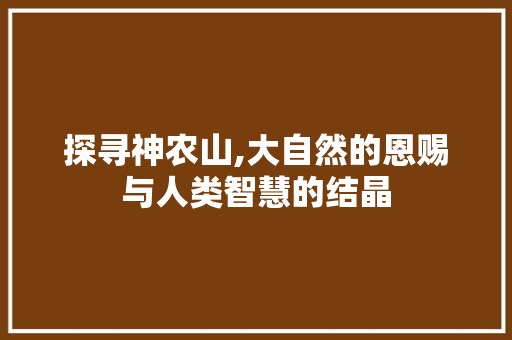 探寻神农山,大自然的恩赐与人类智慧的结晶