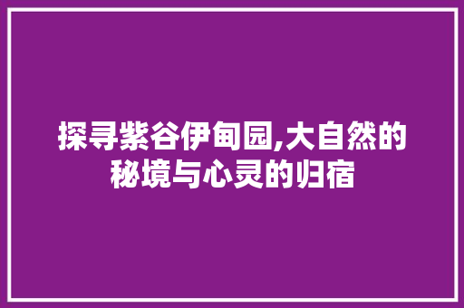 探寻紫谷伊甸园,大自然的秘境与心灵的归宿