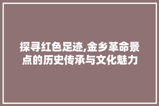 探寻红色足迹,金乡革命景点的历史传承与文化魅力