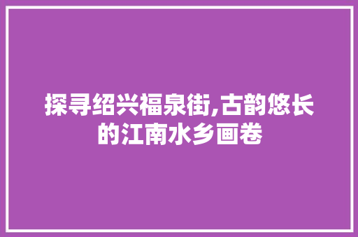 探寻绍兴福泉街,古韵悠长的江南水乡画卷