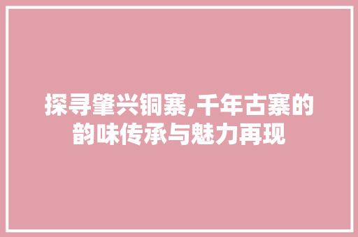 探寻肇兴铜寨,千年古寨的韵味传承与魅力再现