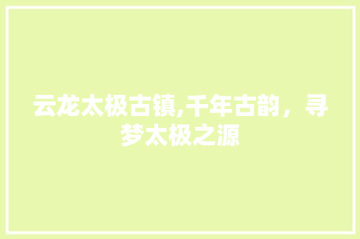 云龙太极古镇,千年古韵，寻梦太极之源