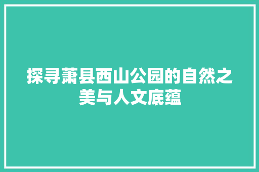 探寻萧县西山公园的自然之美与人文底蕴