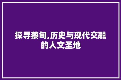 探寻蔡甸,历史与现代交融的人文圣地