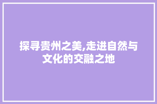 探寻贵州之美,走进自然与文化的交融之地