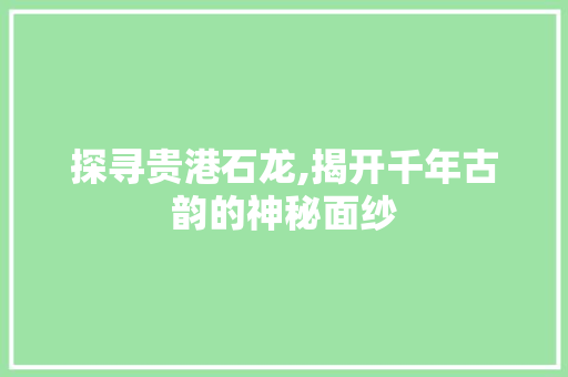 探寻贵港石龙,揭开千年古韵的神秘面纱