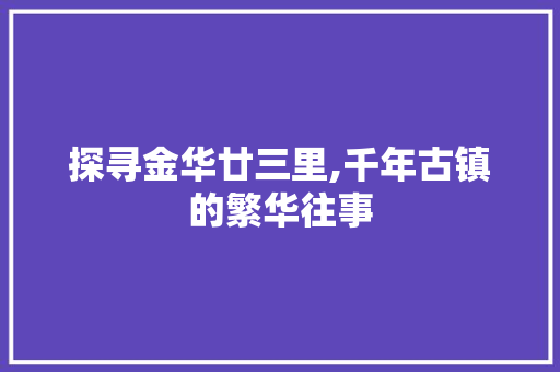 探寻金华廿三里,千年古镇的繁华往事  第1张