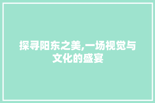 探寻阳东之美,一场视觉与文化的盛宴