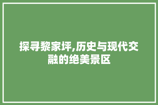 探寻黎家坪,历史与现代交融的绝美景区