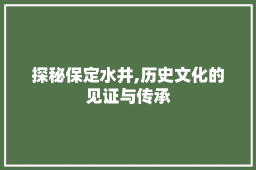 探秘保定水井,历史文化的见证与传承