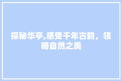 探秘华亭,感受千年古韵，领略自然之美