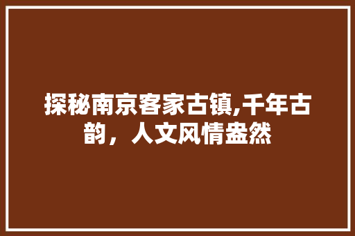 探秘南京客家古镇,千年古韵，人文风情盎然