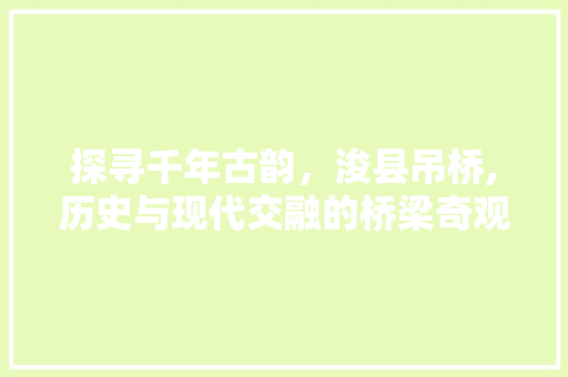 探寻千年古韵，浚县吊桥,历史与现代交融的桥梁奇观