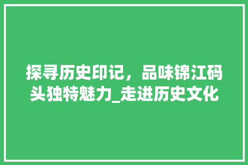 探寻历史印记，品味锦江码头独特魅力_走进历史文化名城的活化石