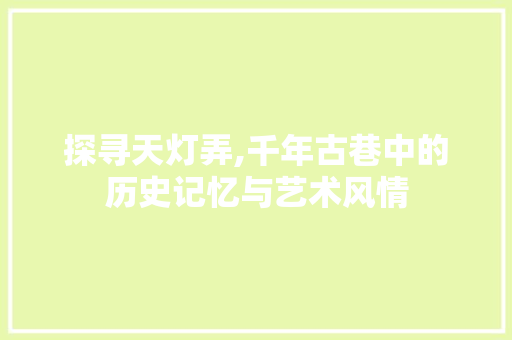 探寻天灯弄,千年古巷中的历史记忆与艺术风情