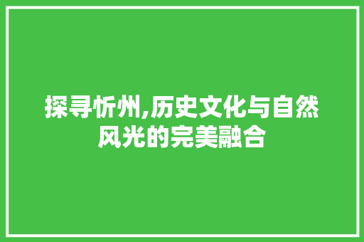 探寻忻州,历史文化与自然风光的完美融合