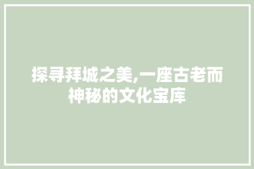 探寻拜城之美,一座古老而神秘的文化宝库