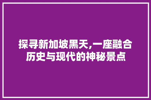 探寻新加坡黑天,一座融合历史与现代的神秘景点