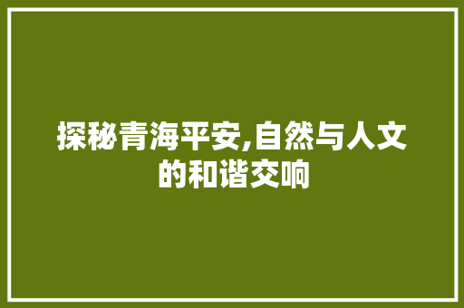 探秘青海平安,自然与人文的和谐交响