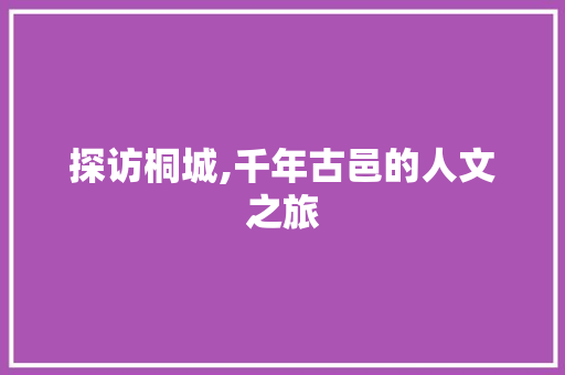 探访桐城,千年古邑的人文之旅