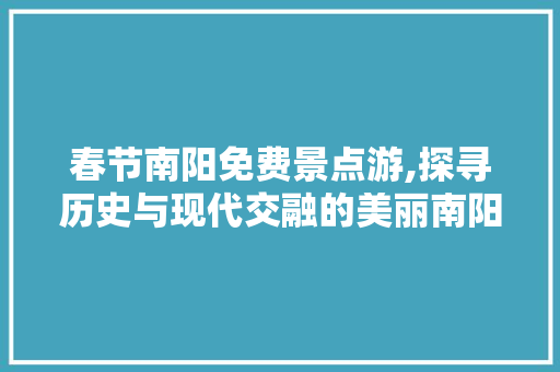 春节南阳免费景点游,探寻历史与现代交融的美丽南阳