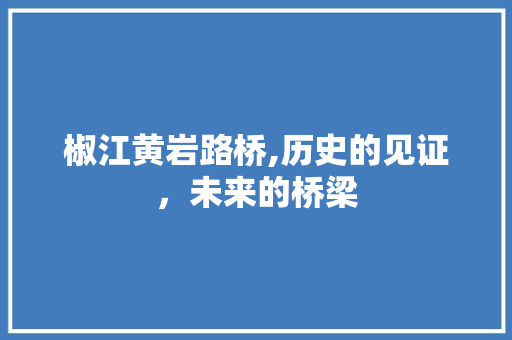 椒江黄岩路桥,历史的见证，未来的桥梁