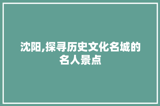 沈阳,探寻历史文化名城的名人景点