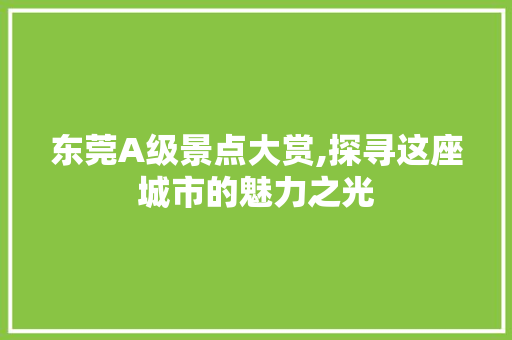 东莞A级景点大赏,探寻这座城市的魅力之光  第1张