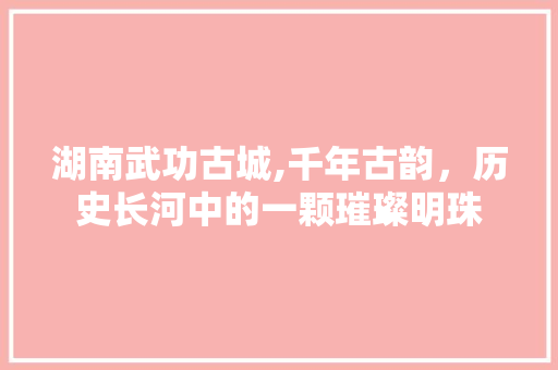 湖南武功古城,千年古韵，历史长河中的一颗璀璨明珠