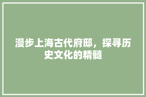 漫步上海古代府邸，探寻历史文化的精髓